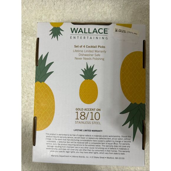 WALLACE PINEAPPLE GOLD ACCENT FOOD PICK (SET OF FOUR) - Picture 2 of 2